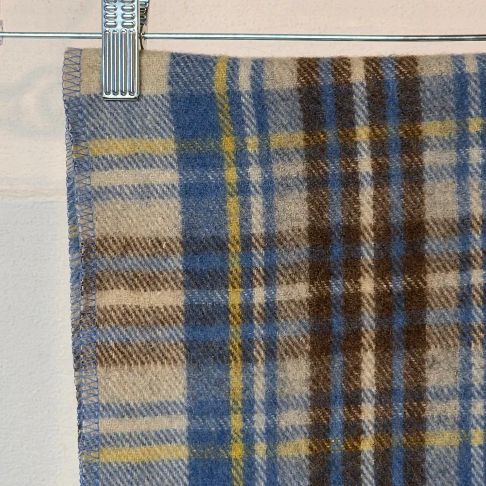 Patrick Kins Woollen Company Deluxe‎ Wool Plaid Scarf Fringe Dual Pocket on Ends
